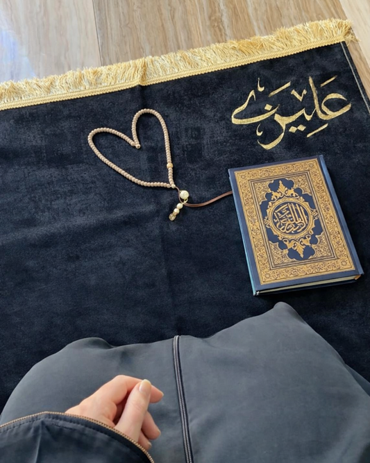 Black - Turkish Velvet Prayer Mat With Customized Name
